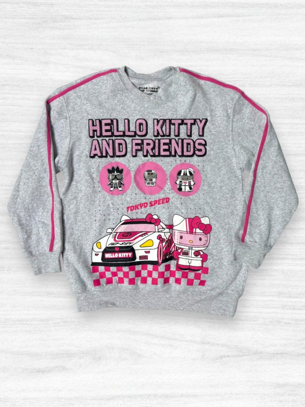 New Hello Kitty & Friends Tokyo Speed Racing Embroidered Sweatshirt Gray Pink M